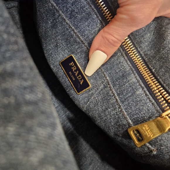 PRADA Blue Denim Mini Canapa Tote Bag + Strap - Picture 2 of 16